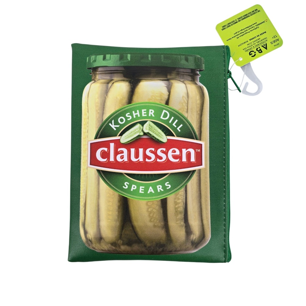 Claussen Kosher Dill Spears Pickle Pencil Pouch Green Zipper Bag ABG HT756